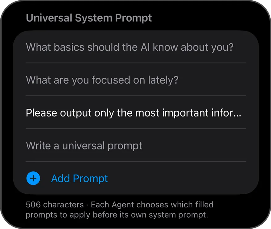 Universal System Prompt settings shared across AI contacts